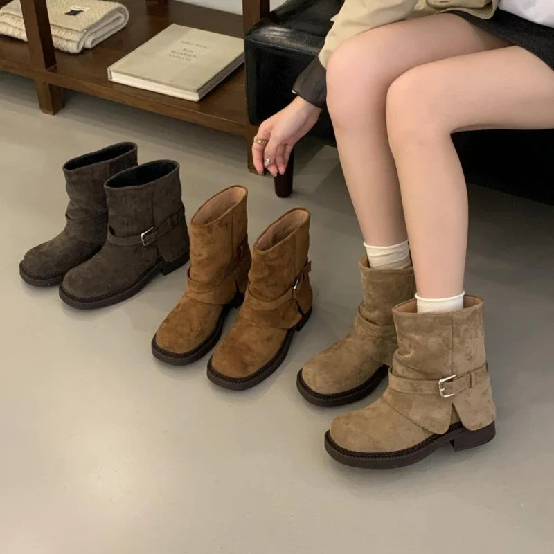 Metal Buckle Decoration Design Ankle Boots