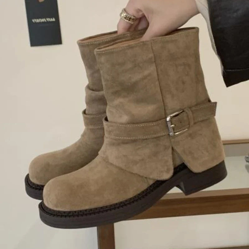 Metal Buckle Decoration Design Ankle Boots
