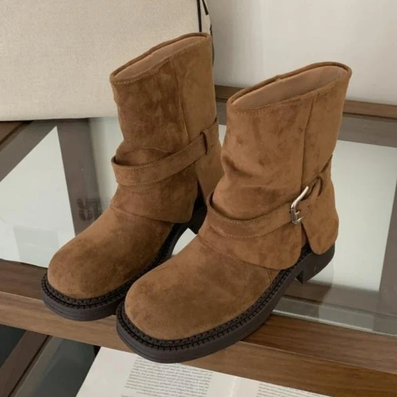 Metal Buckle Decoration Design Ankle Boots