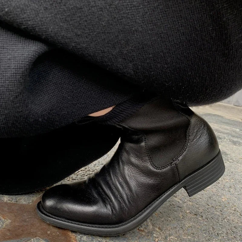 Pleated Design Brown Ankle Boots