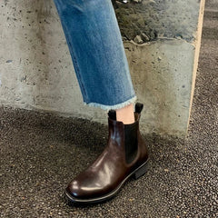 Pleated Design Brown Ankle Boots
