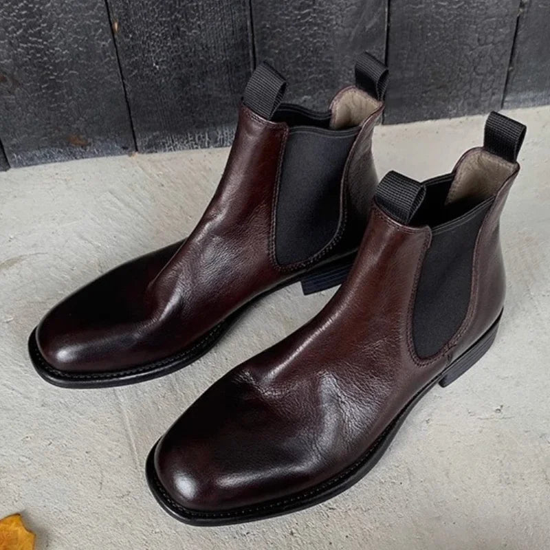 Pleated Design Brown Ankle Boots