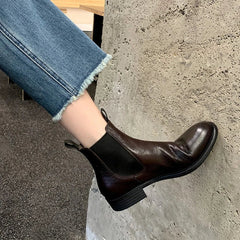 Pleated Design Brown Ankle Boots