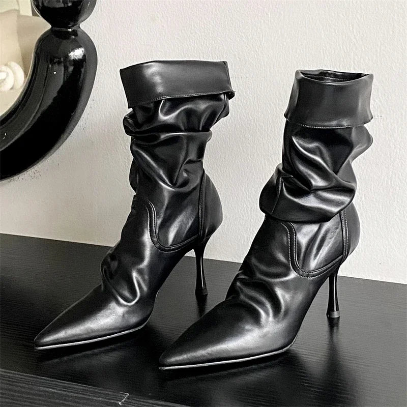 Pleated Sewing Design Ankle Boots