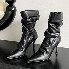 Pleated Sewing Design Ankle Boots