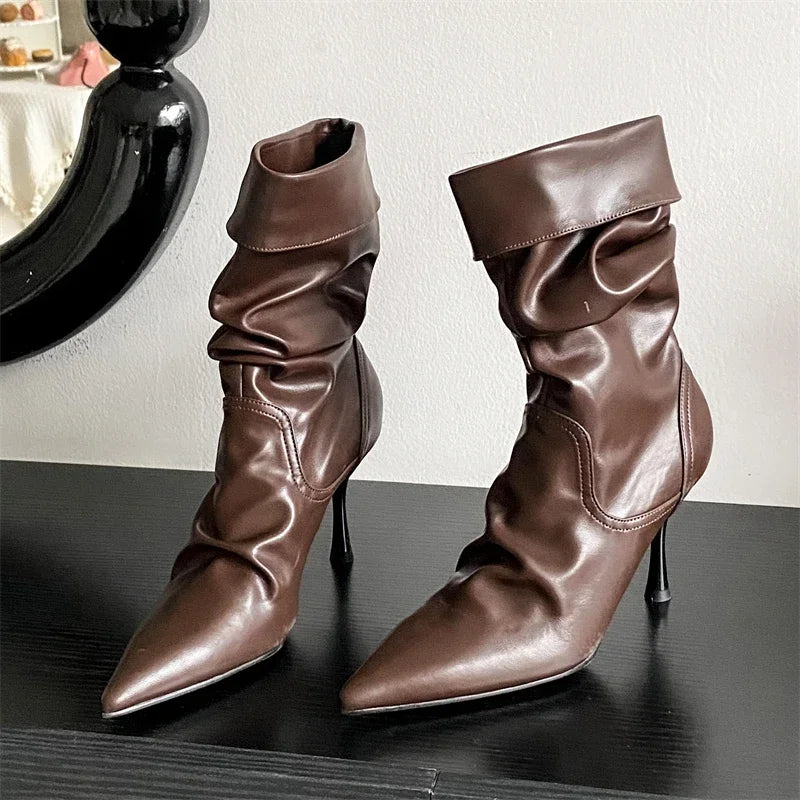 Pleated Sewing Design Ankle Boots