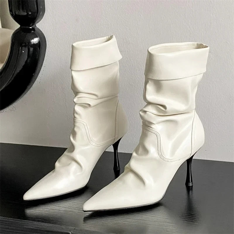 Pleated Sewing Design Ankle Boots