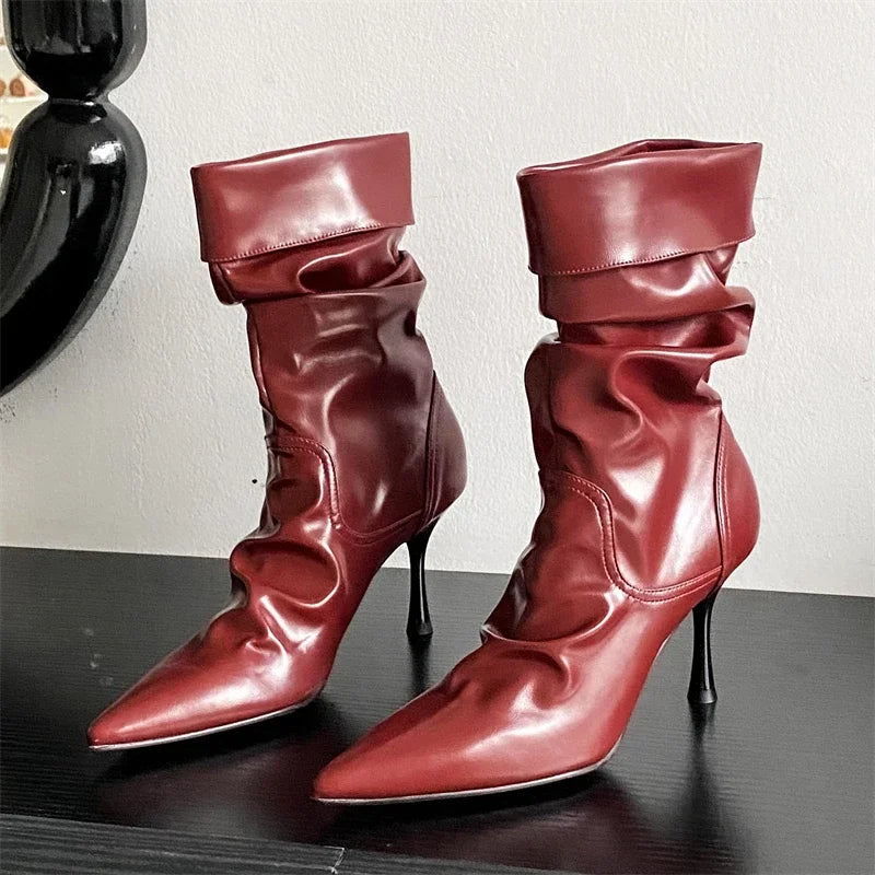 Pleated Sewing Design Ankle Boots