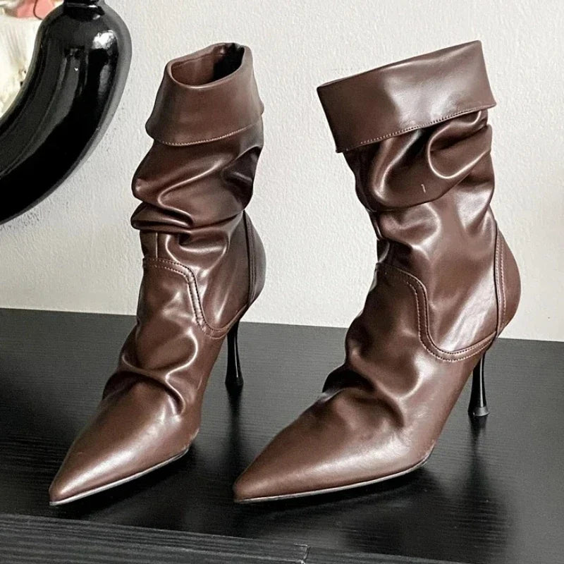 Pleated Sewing Design Ankle Boots