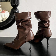 Pleated Sewing Design Ankle Boots