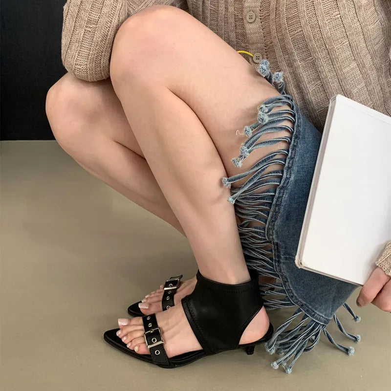 Pointed Toe Metal Buckle Brand Modern Boots