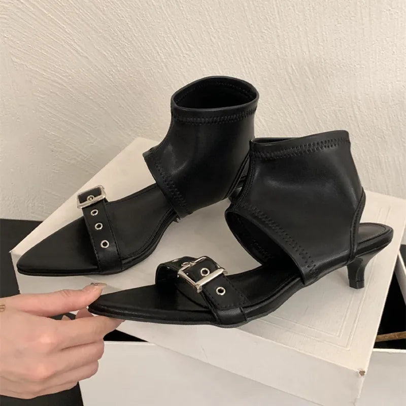 Pointed Toe Metal Buckle Brand Modern Boots