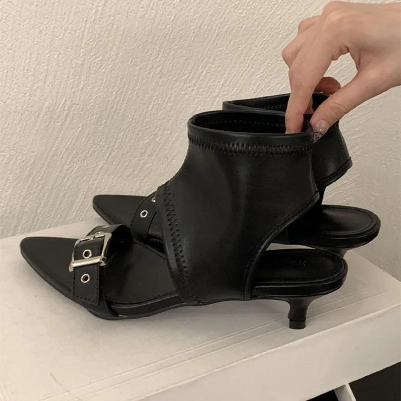 Pointed Toe Metal Buckle Brand Modern Boots