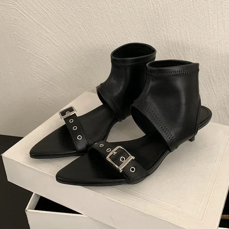 Pointed Toe Metal Buckle Brand Modern Boots
