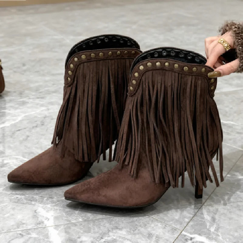 Rivet Tassel Design Women's Ankle Boots