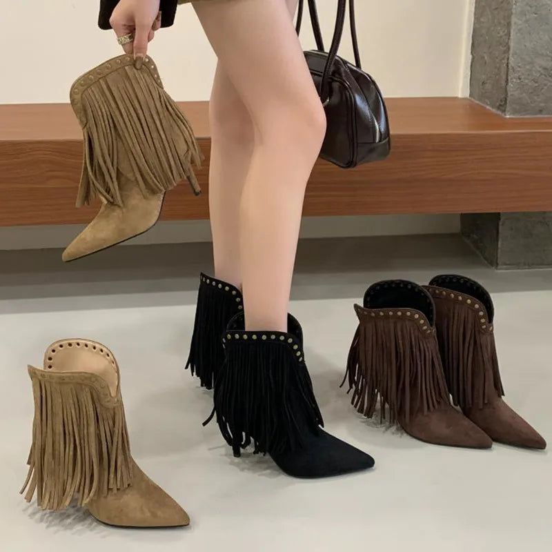 Rivet Tassel Design Women's Ankle Boots