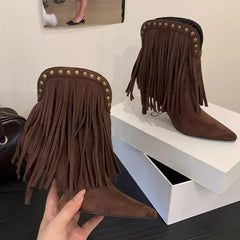 Rivet Tassel Design Women's Ankle Boots