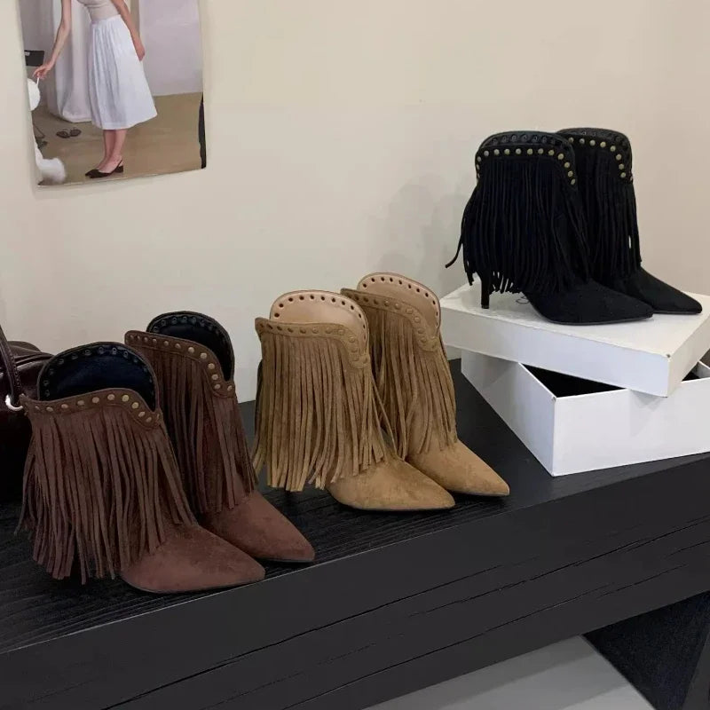 Rivet Tassel Design Women's Ankle Boots