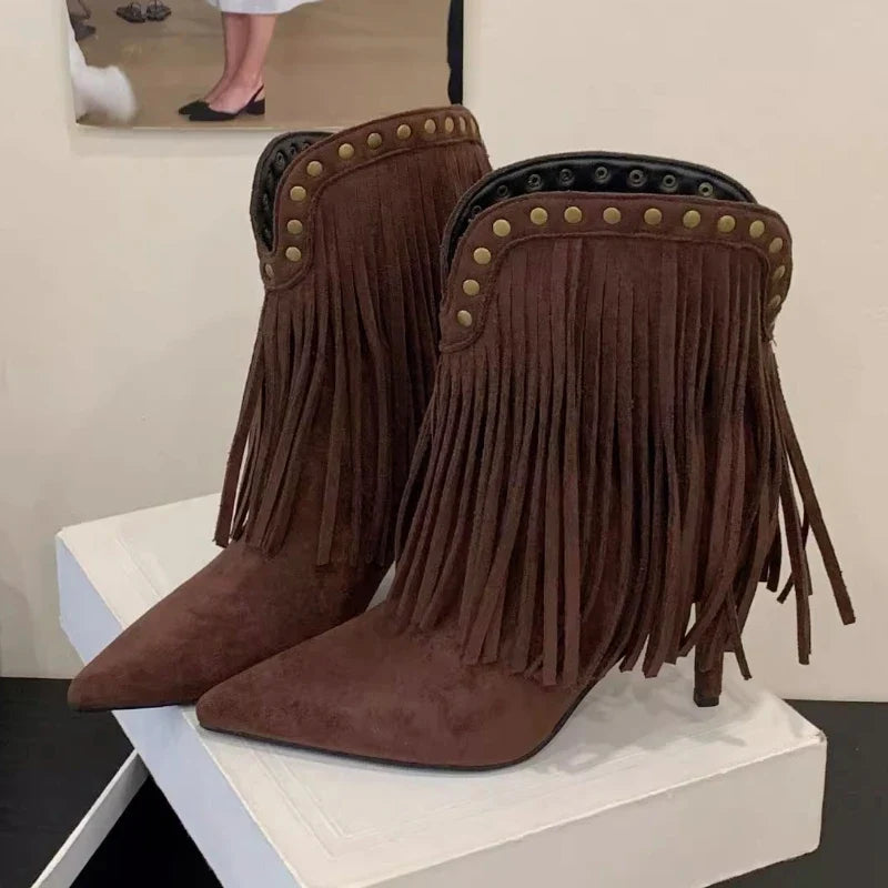 Rivet Tassel Design Women's Ankle Boots