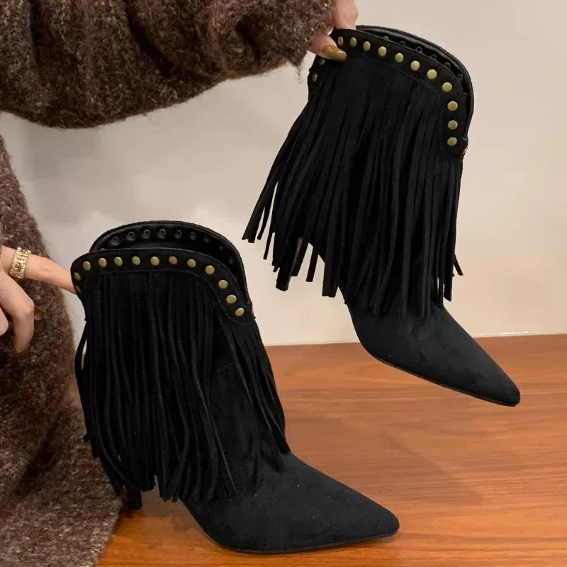 Rivet Tassel Design Women's Ankle Boots