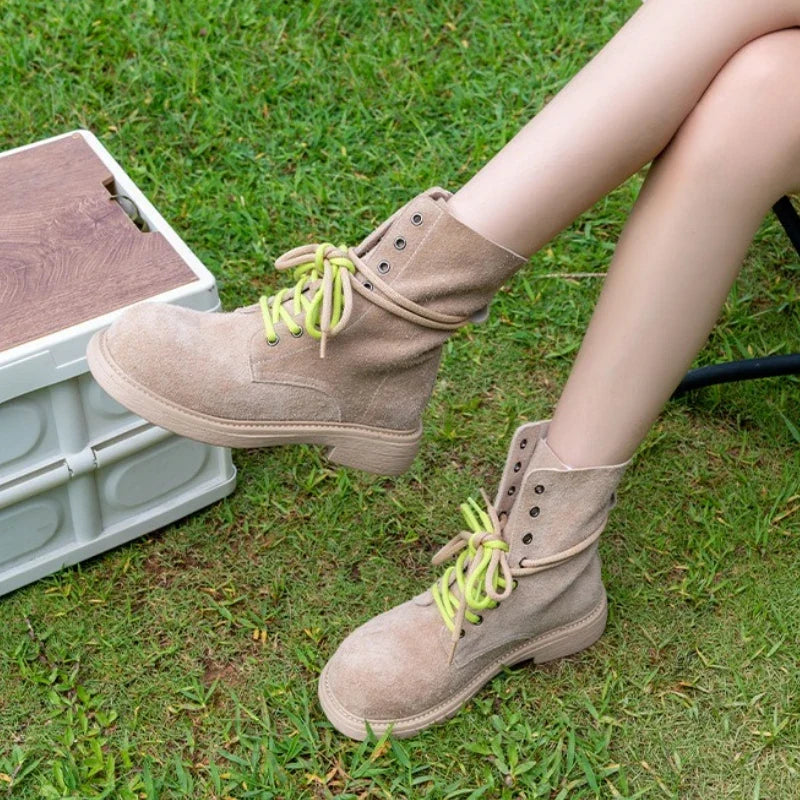 Round Toe Lace Up Design Ankle Boots