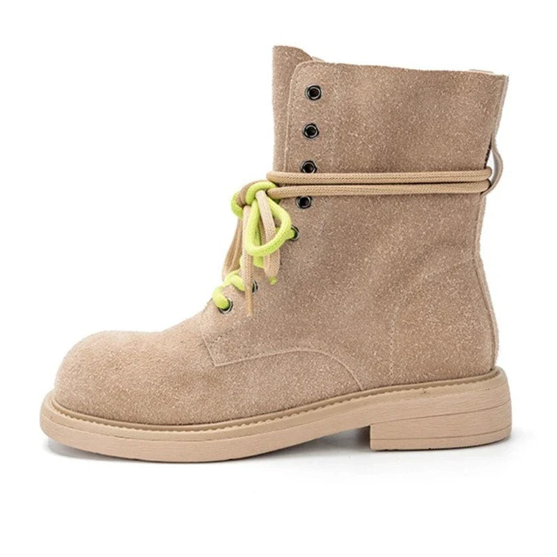 Round Toe Lace Up Design Ankle Boots