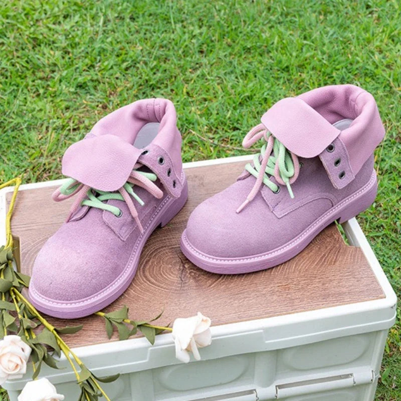 Round Toe Lace Up Design Ankle Boots