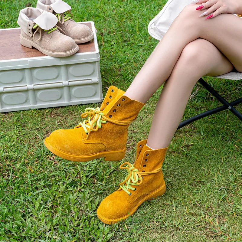 Round Toe Lace Up Design Ankle Boots