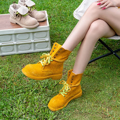 Round Toe Lace Up Design Ankle Boots