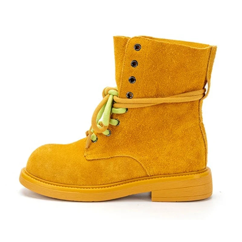 Round Toe Lace Up Design Ankle Boots