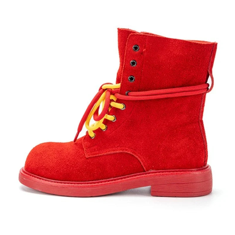 Round Toe Lace Up Design Ankle Boots