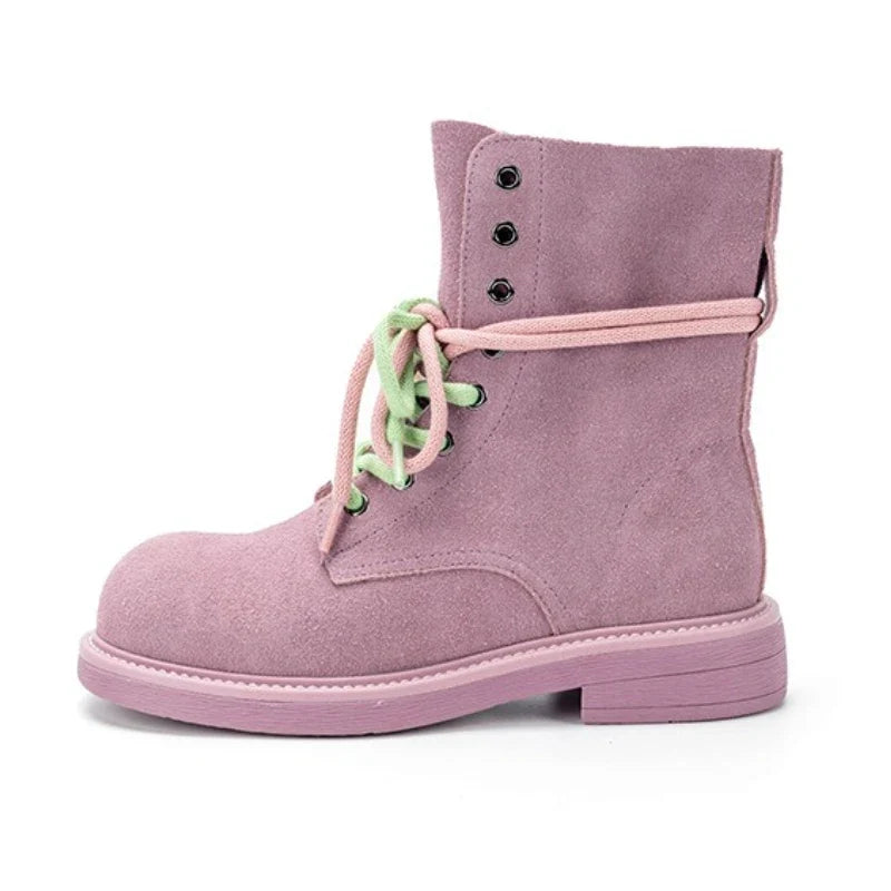 Round Toe Lace Up Design Ankle Boots
