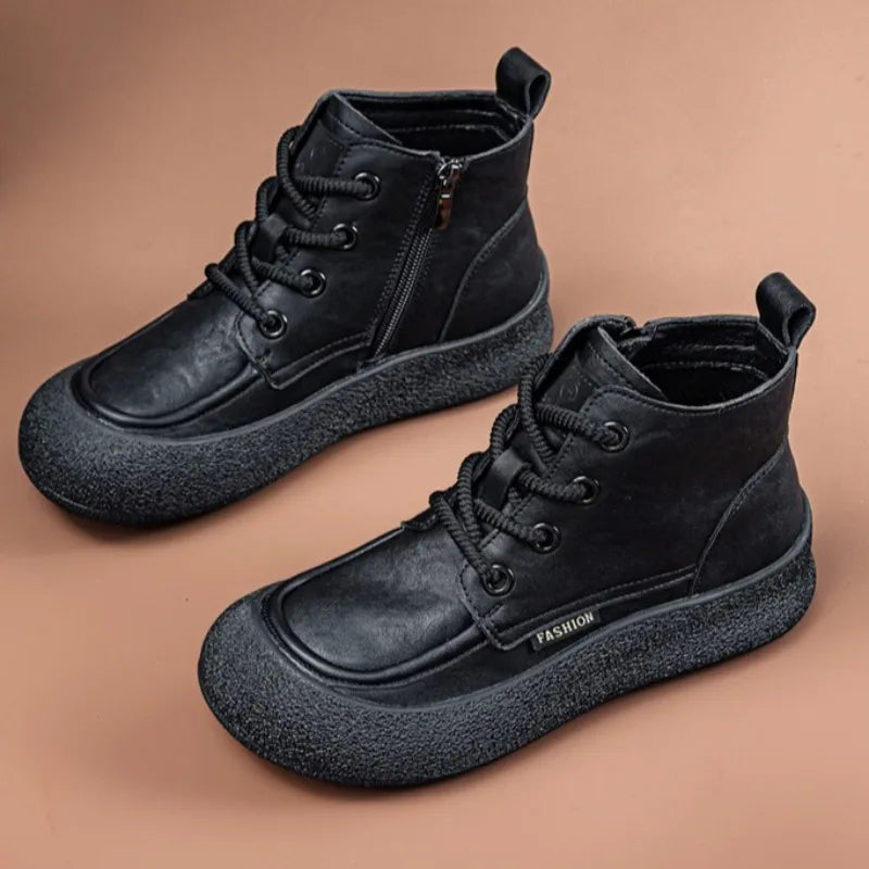 Side Zip Lace-up Ankle Boots