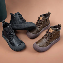 Side Zip Lace-up Ankle Boots