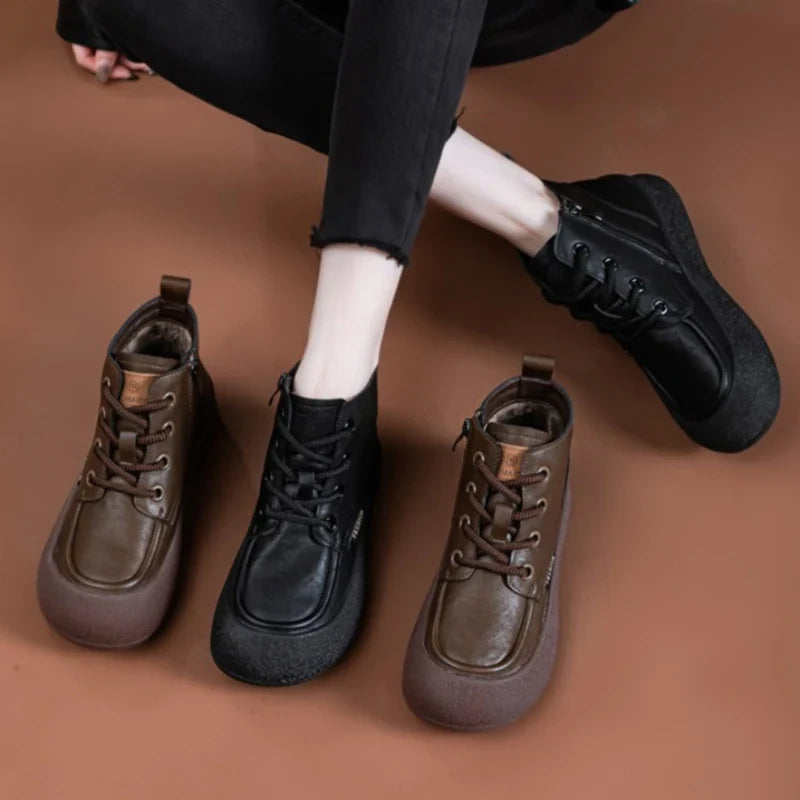 Side Zip Lace-up Ankle Boots