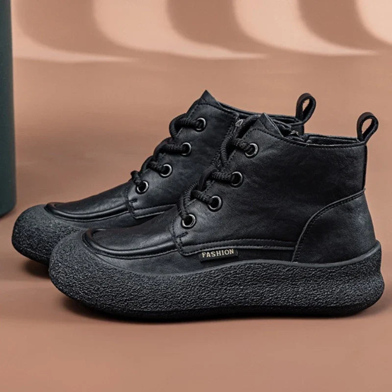 Side Zip Lace-up Ankle Boots