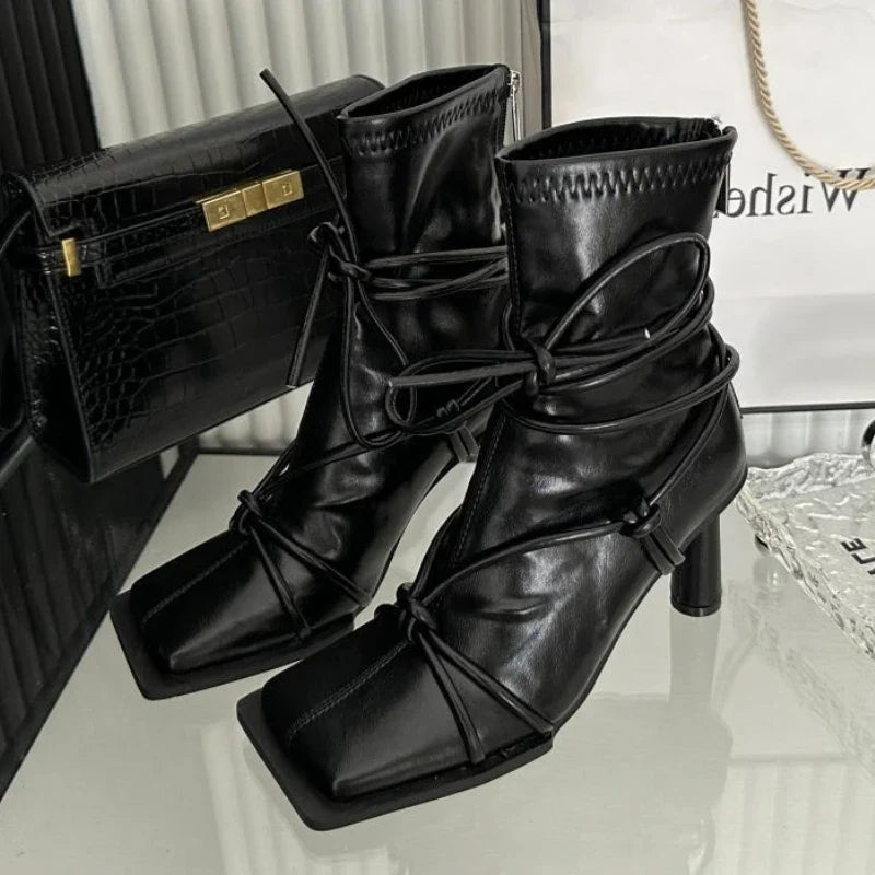 Square Toe Belt Buckle Ankle Boots