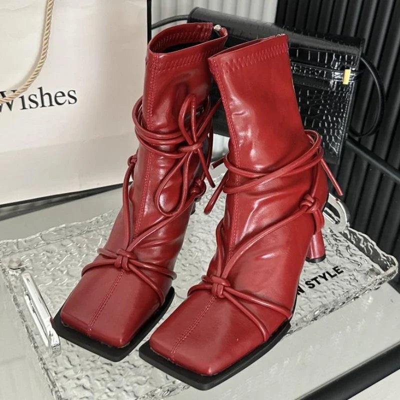 Square Toe Belt Buckle Ankle Boots