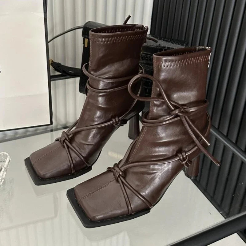 Square Toe Belt Buckle Ankle Boots