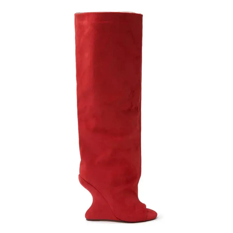 Women Peep Toe Suede Slouch Knee High Boots
