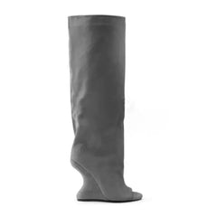 Women Peep Toe Suede Slouch Knee High Boots