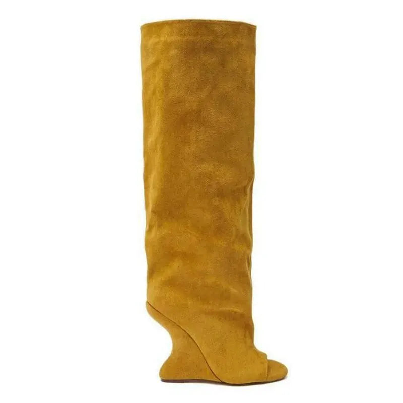Women Peep Toe Suede Slouch Knee High Boots