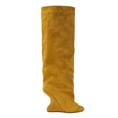 Women Peep Toe Suede Slouch Knee High Boots