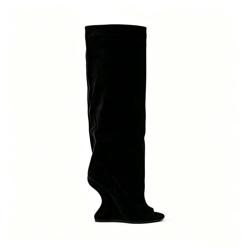 Women Peep Toe Suede Slouch Knee High Boots