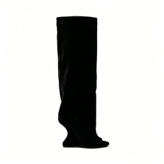 Women Peep Toe Suede Slouch Knee High Boots