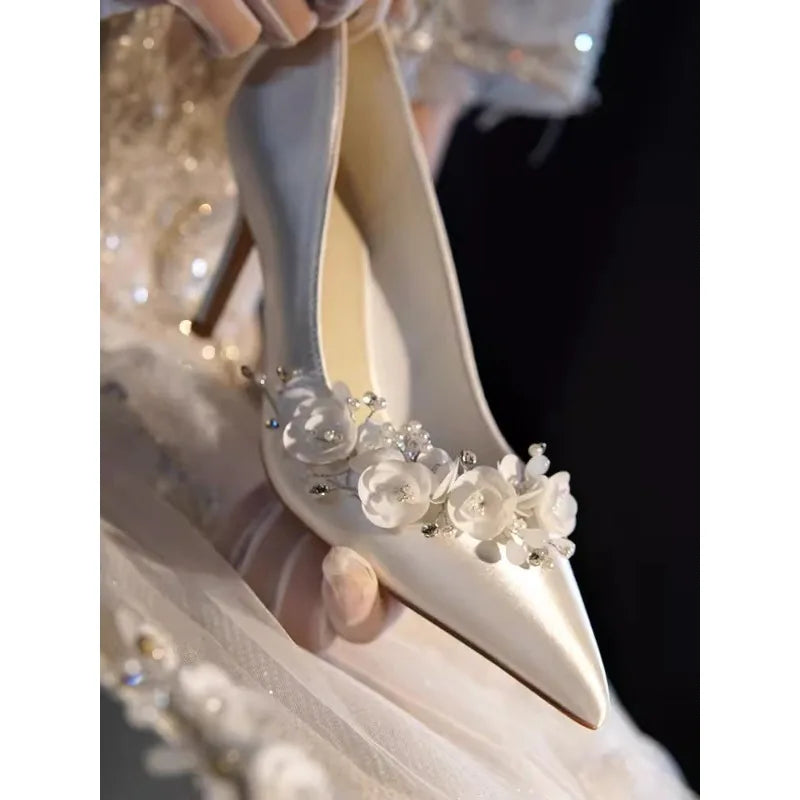 Female White Rhinestone Wedding Shoes