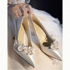 Female White Rhinestone Wedding Shoes