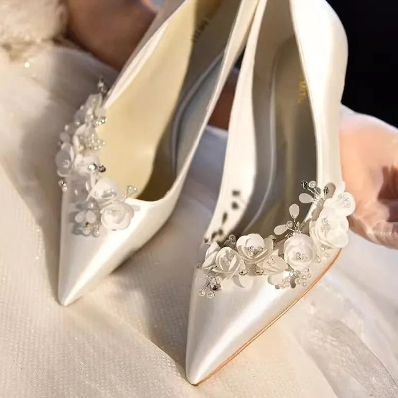 Female White Rhinestone Wedding Shoes