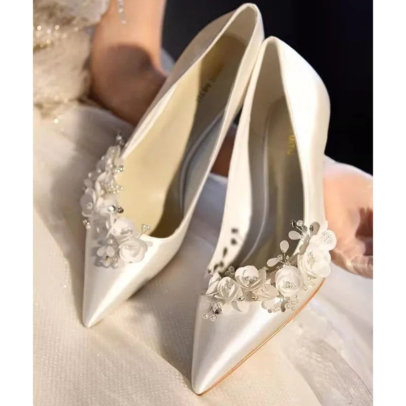 Female White Rhinestone Wedding Shoes