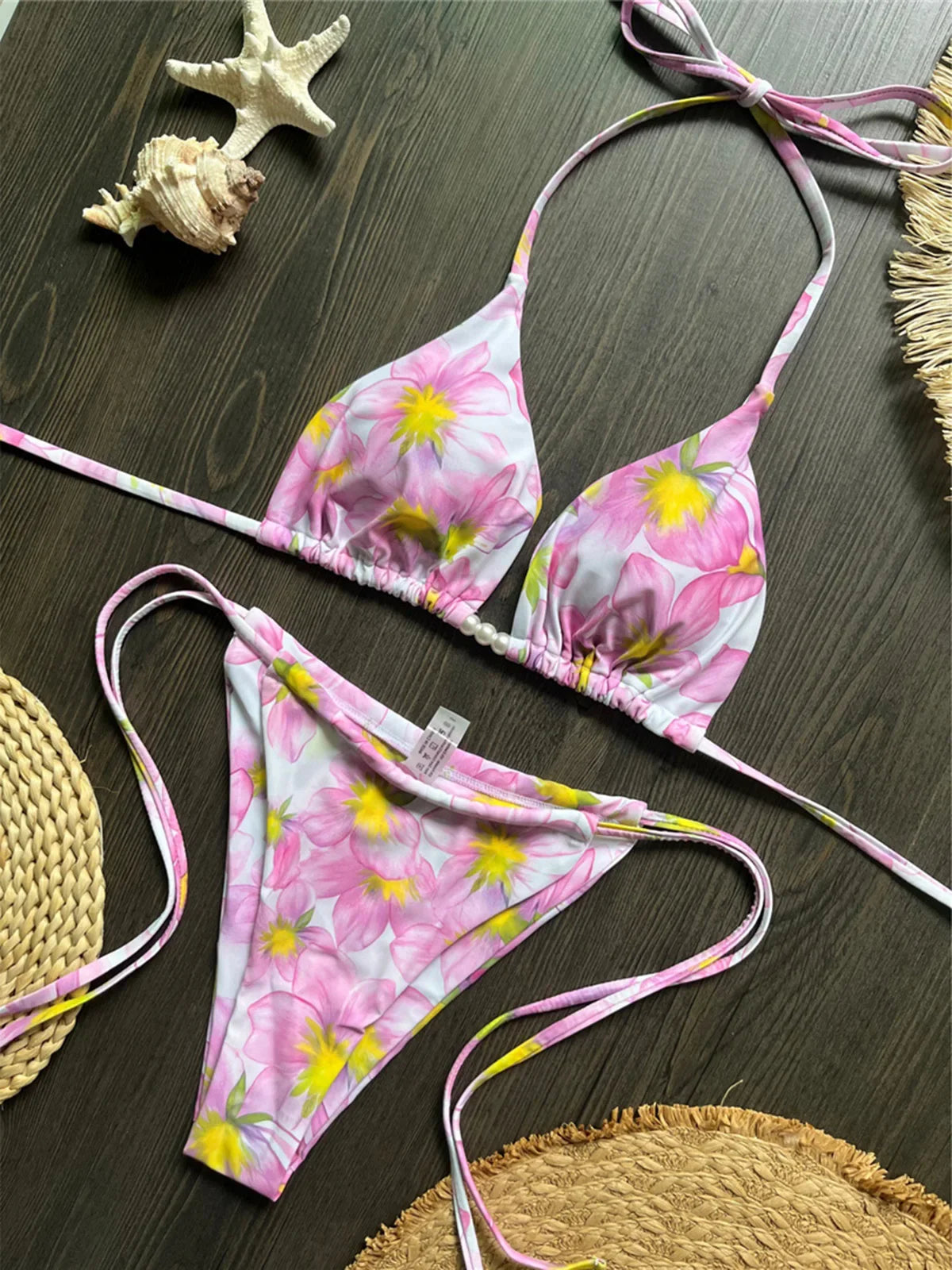 Flower Printed Floral Halter Bikini Strappy Two-pieces Bikini Set